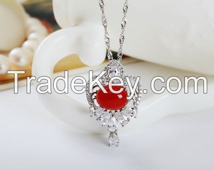Women Fashion Onyx Pendant; S925 Sterling Silver Platinum Plated