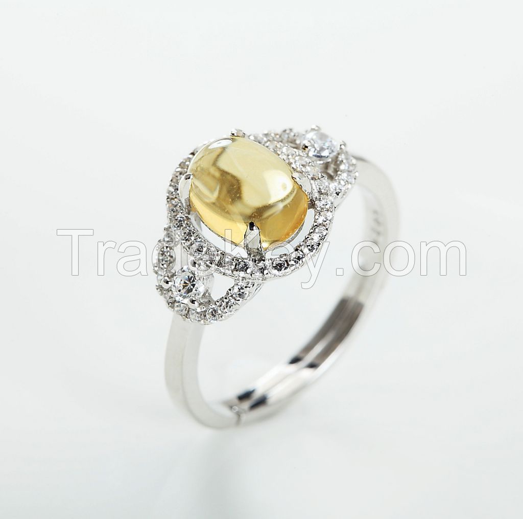 925 Sterling Silver Platinum Plated Colored Gems Ring
