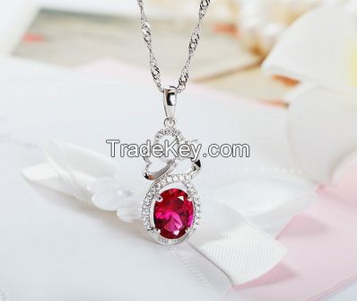  Wholesale S925 Sterling Silver Platinum Plated  Spinel Pendant from Chinese Factory 