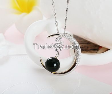 Gorgeous Lady Blue Amber Pendant with Sterling Silver Platinum Plated