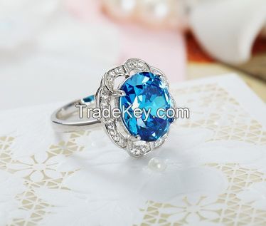Elegant natural blue spinel ring CZ 925 sold sterling silver ring 8