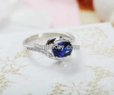 925 sterling silver wholesale blue spinel and zirconia ring