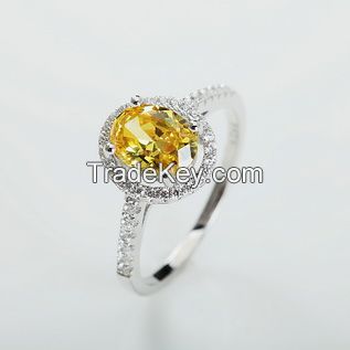 Yellow round shape sterling silver spinel ring