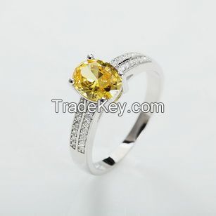 Elliptic yellow Silver Platinum Plated Spinel Ring