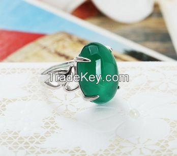 Sterling Silver Platinum Plated  Agate  Ring
