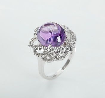 Flower shape ring purple spinel exquisite ring