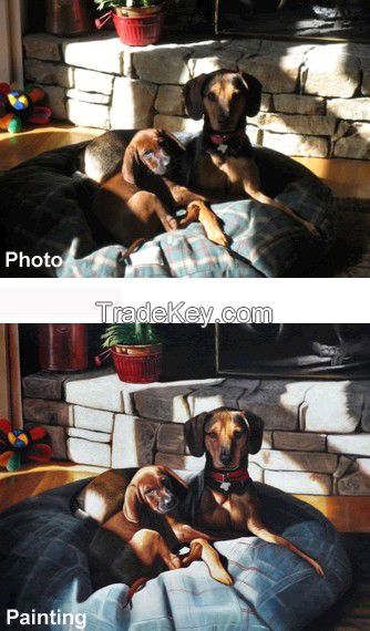 Photo to Handmade Oil Paintings Custom Portrait Paintings Wedding Family Dog Cat House