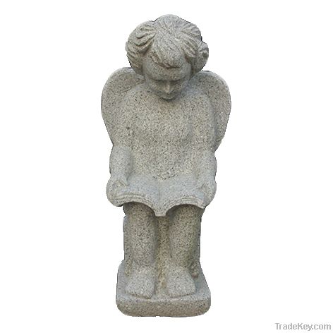 granite stone aged cherub statue