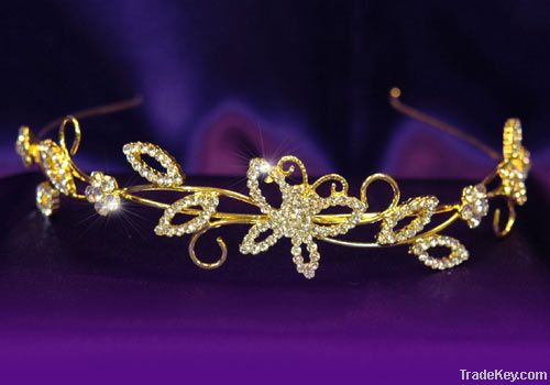 Bridal Wedding Crystal Gold Butterfly Headband Tiara CT1114