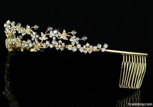 Bridal Wedding Crystal Gold Butterfly Headband Tiara CT1114