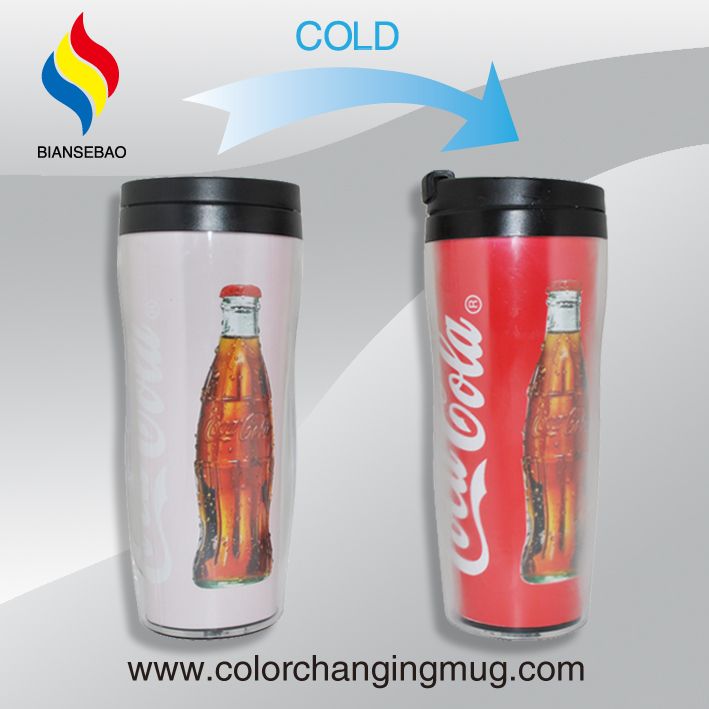 12oz/350ml double wall plastic color changing mug, print your own logo