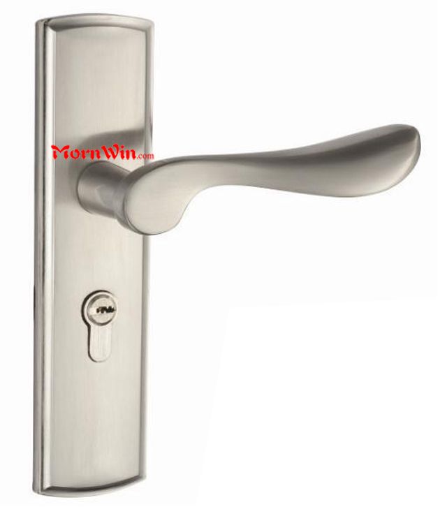 Modern arts economy aluminium door handle with steel plate satin nickel