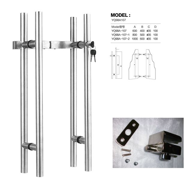 SS 304 single locking glass pull handle with lock