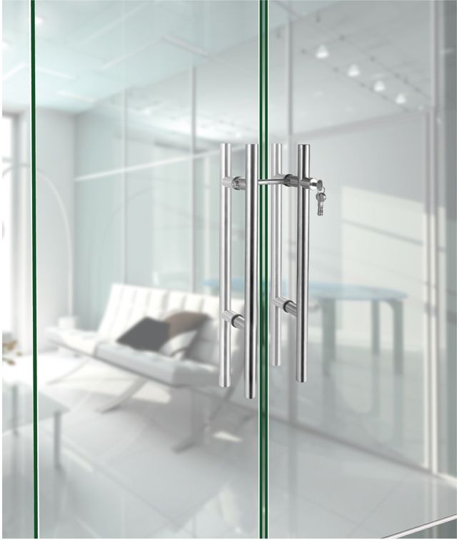 SS 304 single locking glass pull handle with lock