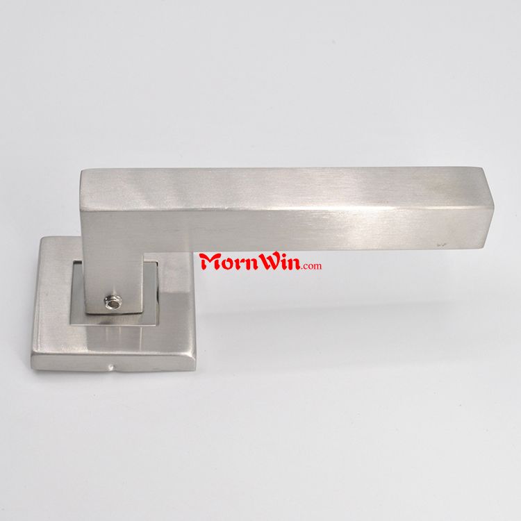 Stainless Steel Rectangular Lever Handle On Square Rose For Interior Door