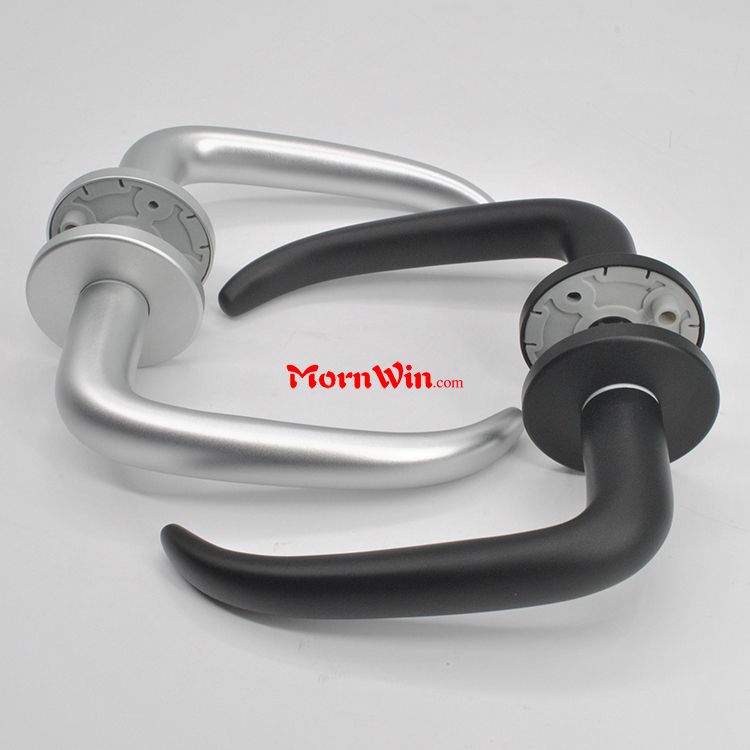 Curved Angles And Straight Handle Lever Door Handle Sets With Rose Round Aluminum