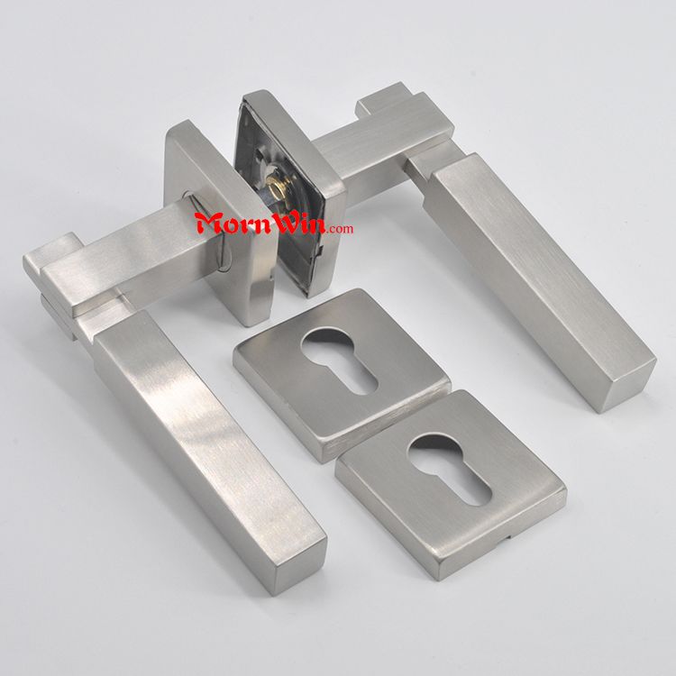 Satin or Polished Finish Stainless Steel Solid Lever Door Handle on Square Rose