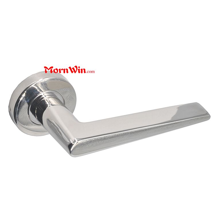Polished Stainless Steel door handle on rose for wooden door