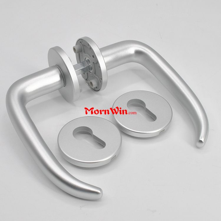 Curved Angles And Straight Handle Lever Door Handle Sets With Rose Round Aluminum