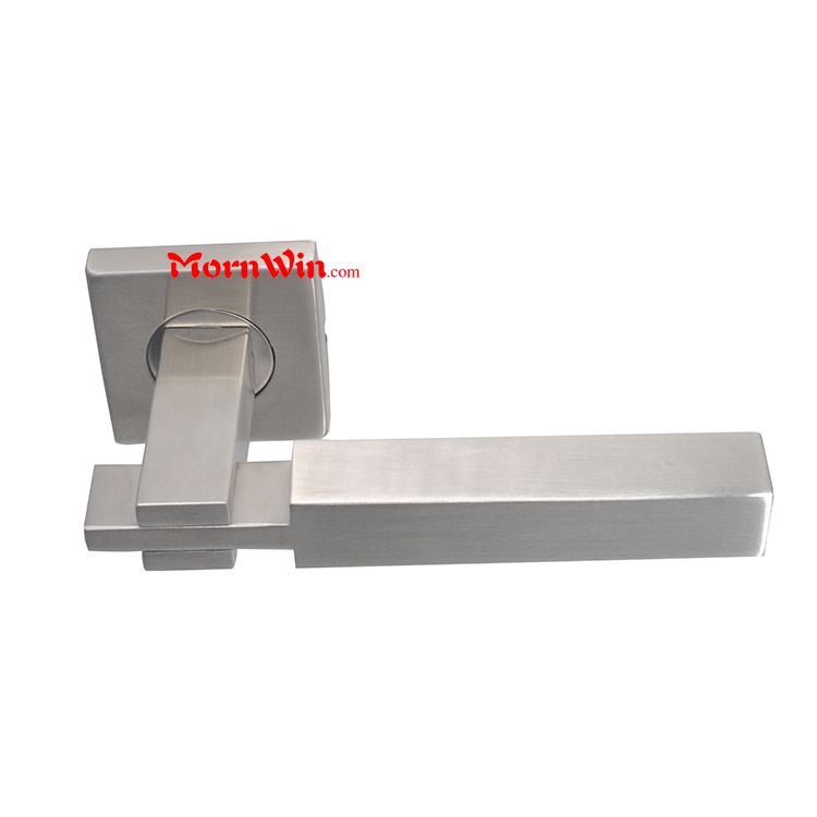 Satin or Polished Finish Stainless Steel Solid Lever Door Handle on Square Rose