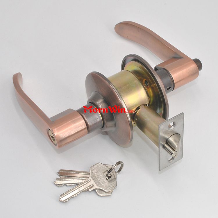 Antique Brass Zinc Alloy Bathroom Sliding wooden door Tubular Lever Handle Door Lock with keys
