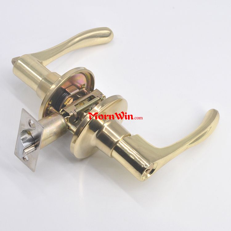 Satin Brass storeroom function tubular leverset,rose gold door handle locks