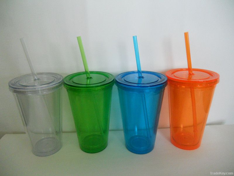 double wall AS plastic straw mug