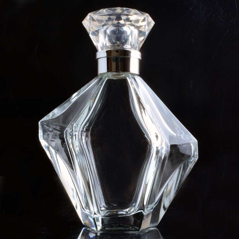 Unique Glass Perfume Bottle with Diamond Plastic Cap Manufacture