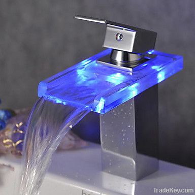 Single Handle Color Changing LED Waterfall Bathroom Sink Faucet