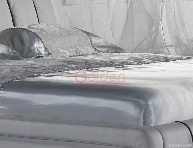 Newest Model Genuine Leather Fashionable White Bed