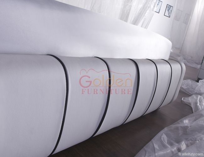 Newest Model Genuine Leather Fashionable White Bed