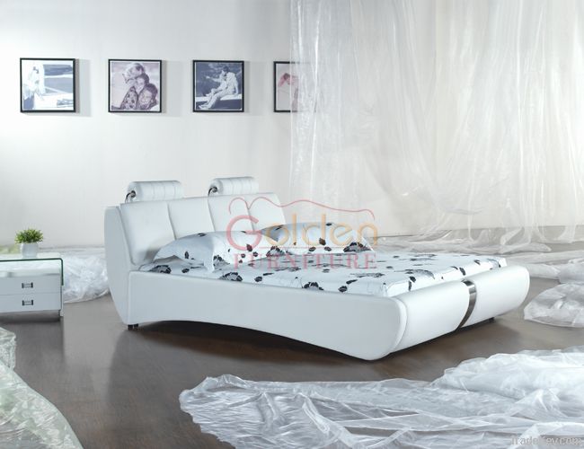 Newest Model Genuine Leather High Quality Bed - White