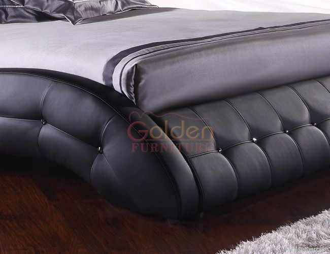 Genuine Leather Cheap Black Soft Bed