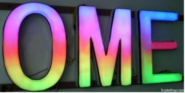 Acrylic channel letter with front RGB lighting