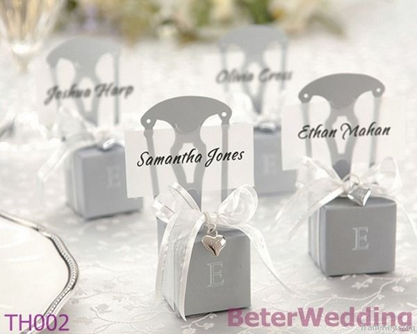 Miniature Silver Chair Wedding Favor Box with Heart Charm & Ribbon