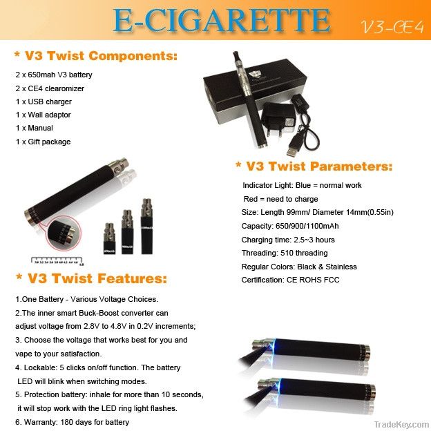 2012 The hottest Variable voltage battery electronic cigarette