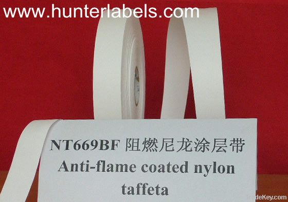 Anti-flame coated nylon taffeta label cloth/tape for thermal transfer
