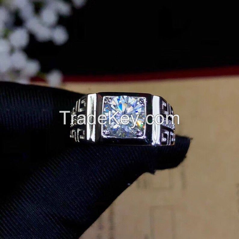 White Moissanite Sterling Silver Couple Ring
