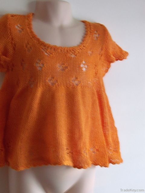 Orange Plain Lace Knit Tunic Top