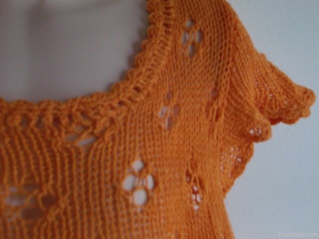 Orange Plain Lace Knit Tunic Top