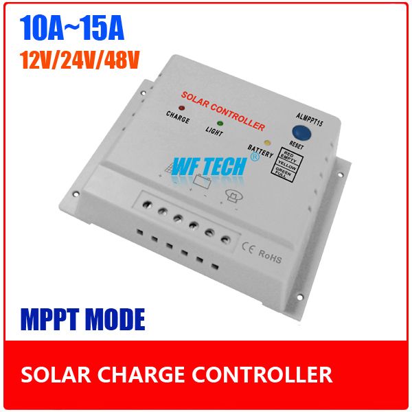 Intelligent MPPT Solar Charge Controller 10A/15A  12V/24V/48V with Temperature Compensation Function to Increase Module Efficiency 30%