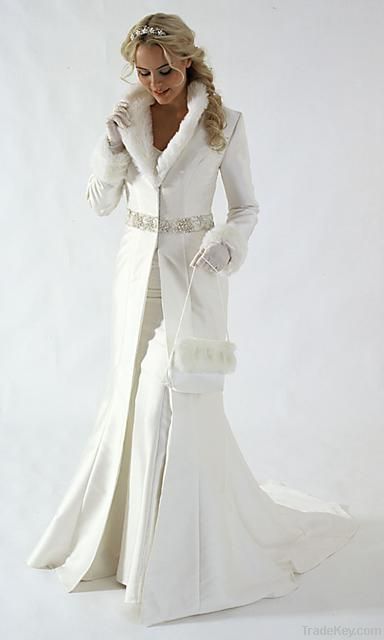 Floor Length A-line Winter Wedding Dresses Custom With Coat