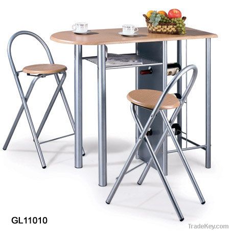 metal and wood dining table and chair set, dinette table set