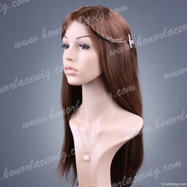 TOP SALE 20 inches brown color straight hidden knot lace wigs