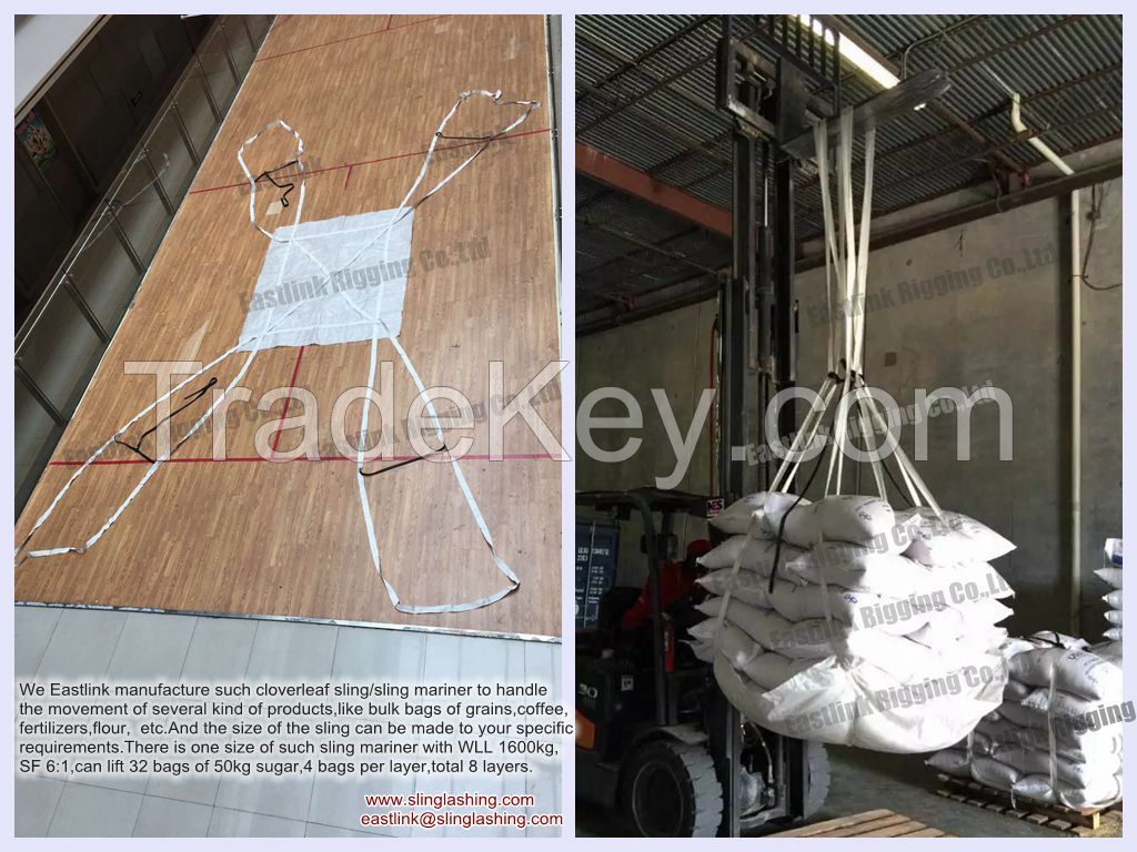 Clover leaf sling for lifting bagged rice/sugar/fertilizer etc