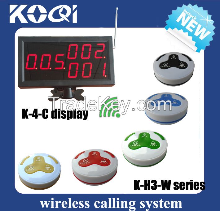 Wireless Calling Bell System for restaurant equipments K-4-C display with K-H3 transmitter 433.92mhz