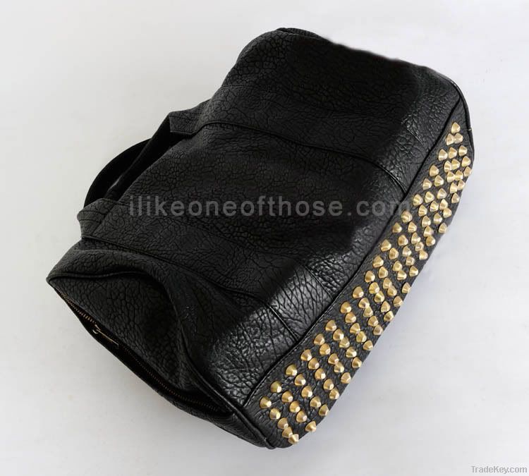 Celebrity Style Studded Bottom Black Duffel Tote Bag