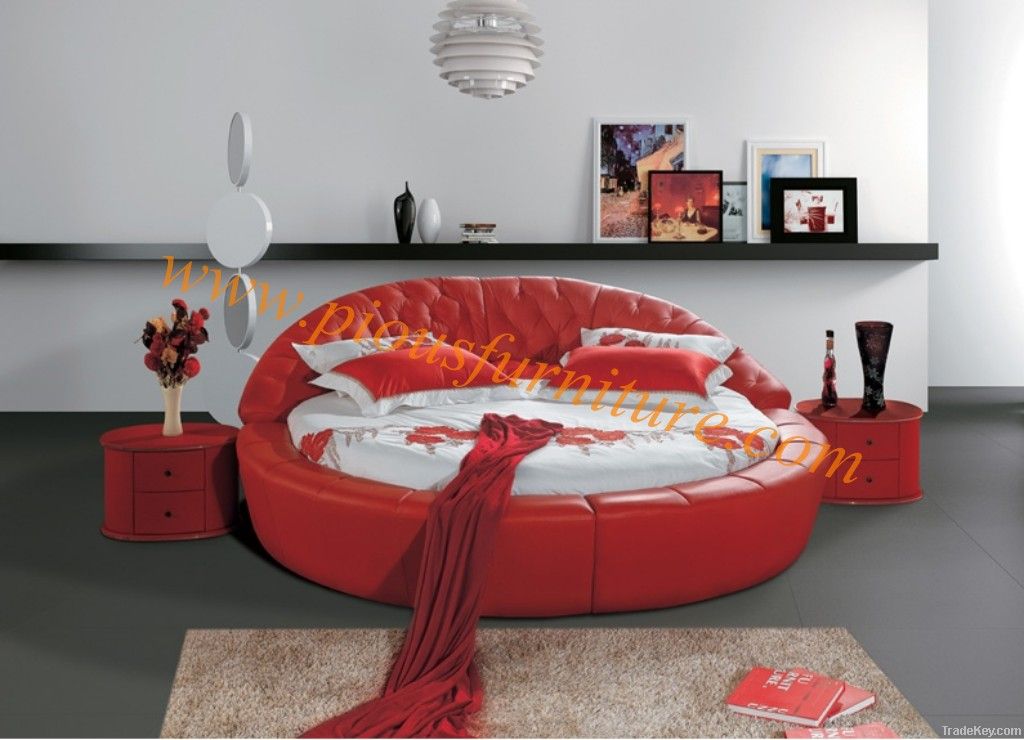 2012 hot sell king size round leather bed