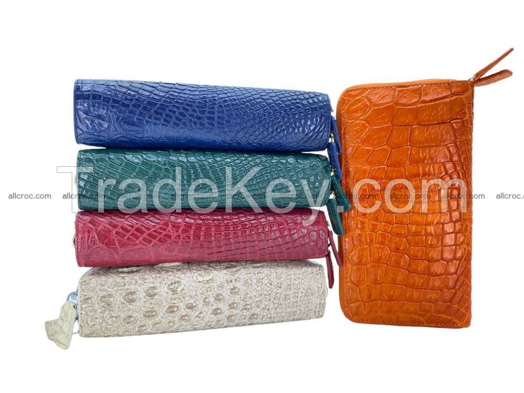 Crocodile skin wallet with 2zip, clutch with 2 zip