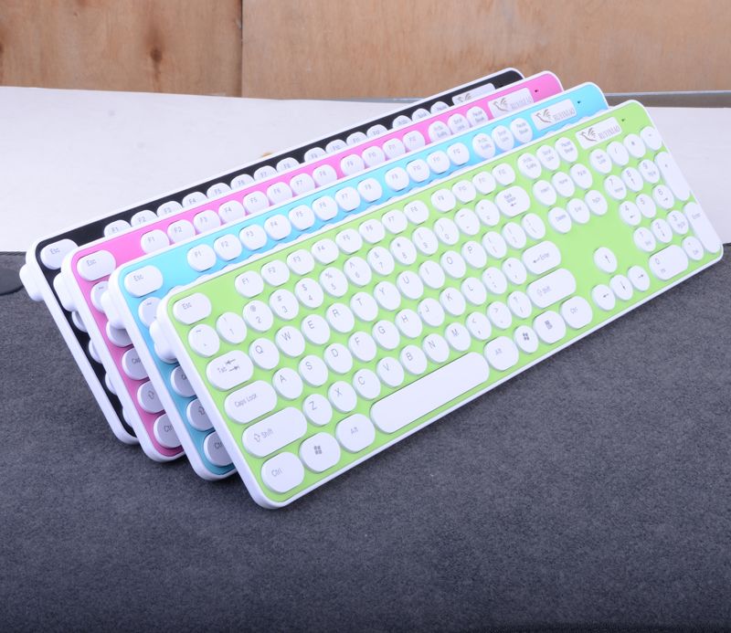 Round shape colorful wireless keyboard mouse combos